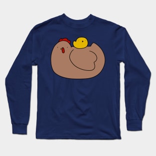 Brown Hen and Yellow Chick Long Sleeve T-Shirt